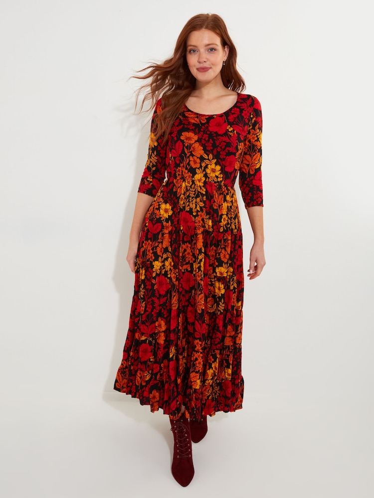 Joe Browns Orange Muted Floral Print Crinkle Cotton Maxi Dress - Image 4 of 7