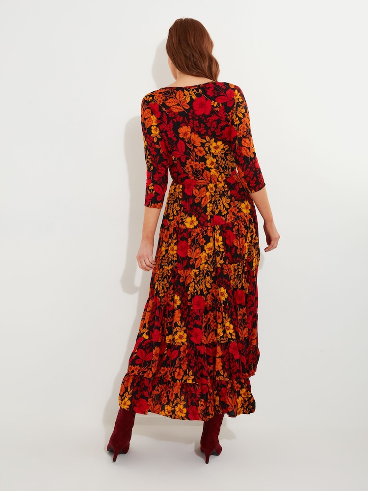 Joe Browns Orange Muted Floral Print Crinkle Cotton Maxi Dress - Image 5 of 7
