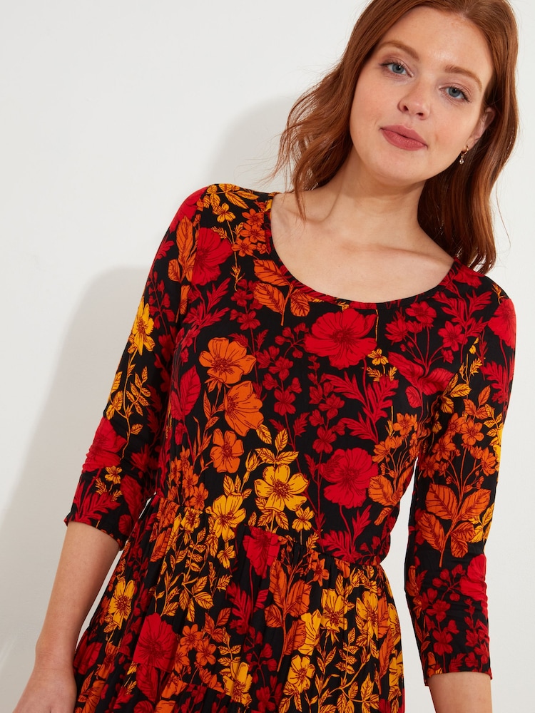 Joe Browns Orange Muted Floral Print Crinkle Cotton Maxi Dress - Image 6 of 7
