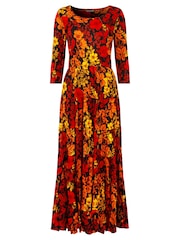 Joe Browns Orange Muted Floral Print Crinkle Cotton Maxi Dress - Image 7 of 7