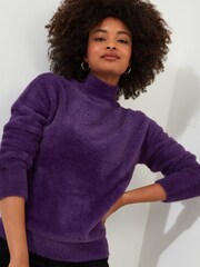 Joe Browns Purple Relaxed Fit Fluffy High Neck Jumper - Image 3 of 5