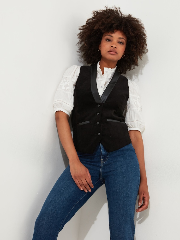 Joe Browns Black PU Trim Velvet Waistcoat - Image 1 of 6