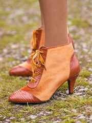 Joe Browns Brown Velvet PU Croc Heeled Ankle Boots - Image 2 of 6