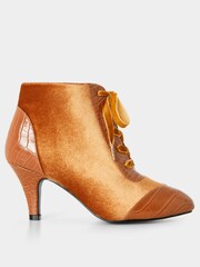 Joe Browns Brown Velvet PU Croc Heeled Ankle Boots - Image 3 of 6