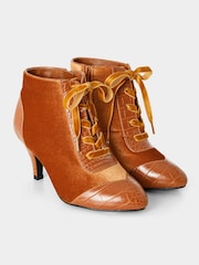 Joe Browns Brown Velvet PU Croc Heeled Ankle Boots - Image 5 of 6