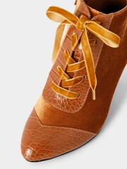 Joe Browns Brown Velvet PU Croc Heeled Ankle Boots - Image 6 of 6