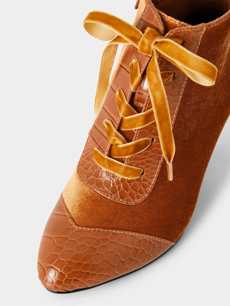 Joe Browns Brown Velvet PU Croc Heeled Ankle Boots - Image 6 of 6