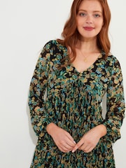 Joe Browns Green Mini Floral Print Tiered Skirt Pleated Tunic Dress - Image 3 of 6