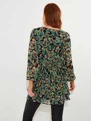 Joe Browns Green Mini Floral Print Tiered Skirt Pleated Tunic Dress - Image 4 of 6