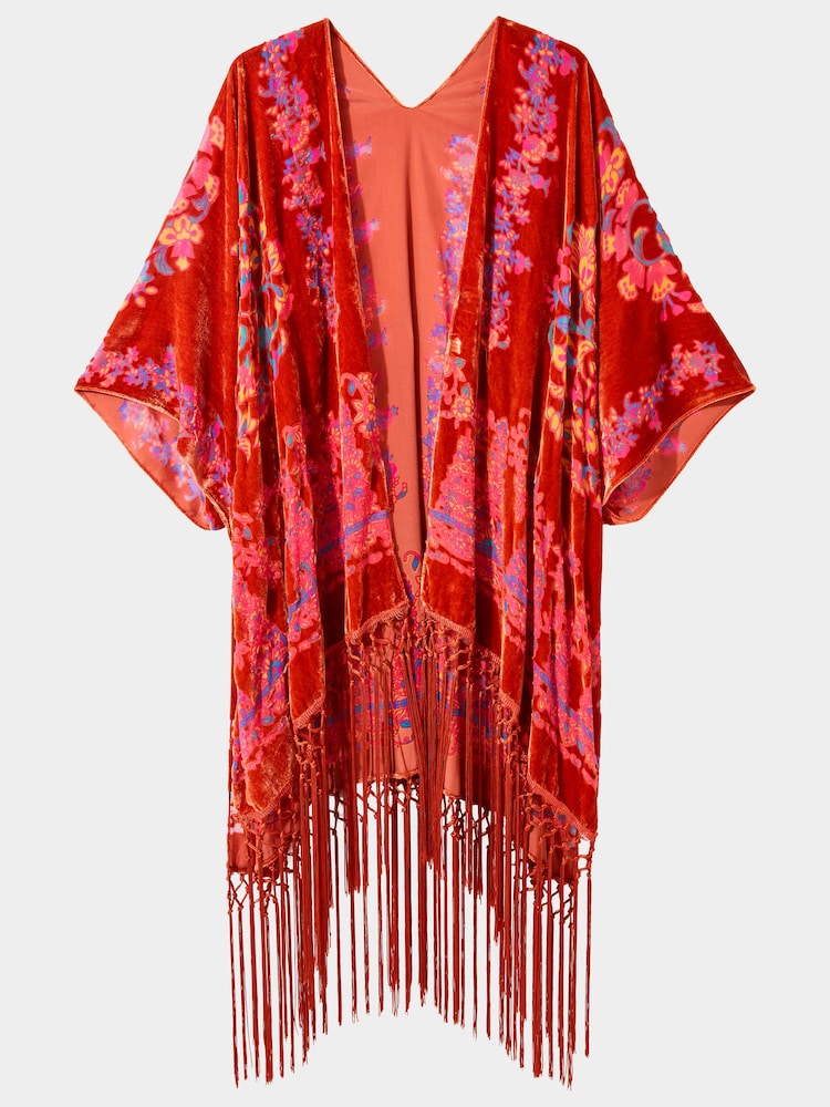 Joe Browns Orange Floral Devoré Tassel Kimono - Image 1 of 2