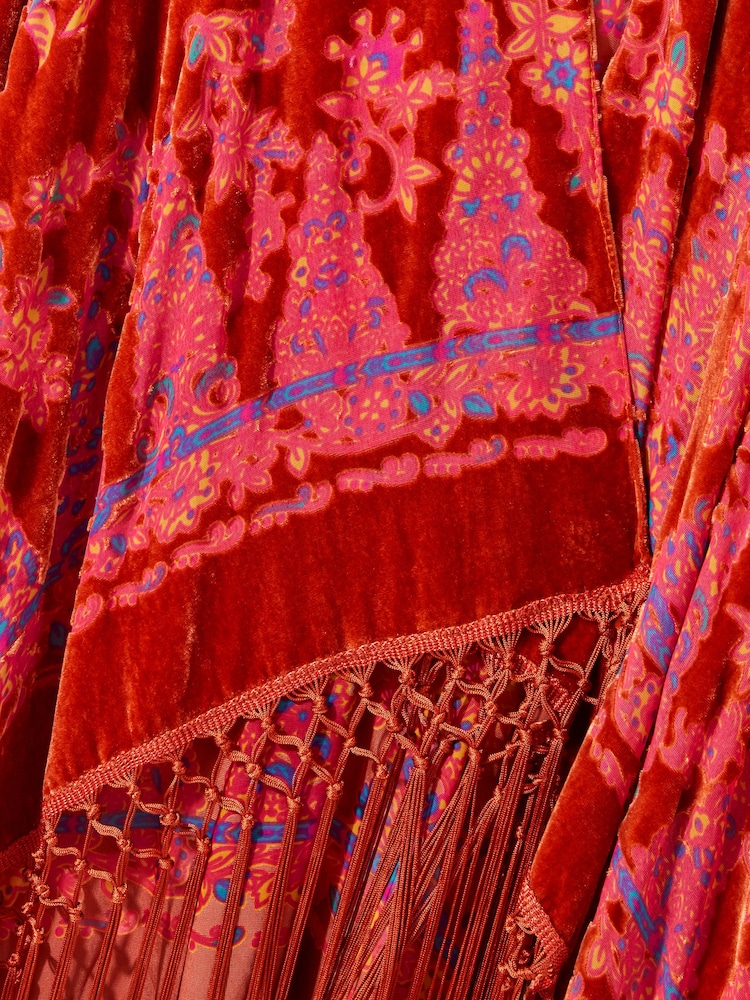 Joe Browns Orange Floral Devoré Tassel Kimono - Image 2 of 2
