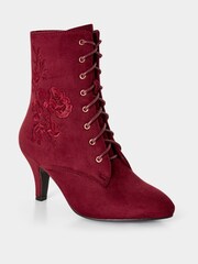 Joe Browns Red Embroidered Lace-Up Heeled Ankle Boots - Image 1 of 3