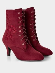 Joe Browns Red Embroidered Lace-Up Heeled Ankle Boots - Image 2 of 3