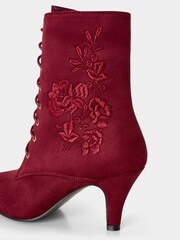 Joe Browns Red Embroidered Lace-Up Heeled Ankle Boots - Image 3 of 3