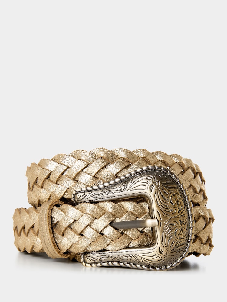 Joe Browns Gold Plaited Metallic Suede Belt - Image 1 of 3