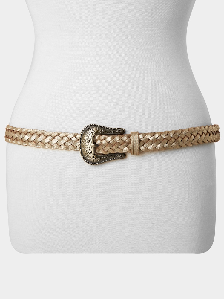 Joe Browns Gold Plaited Metallic Suede Belt - Image 2 of 3