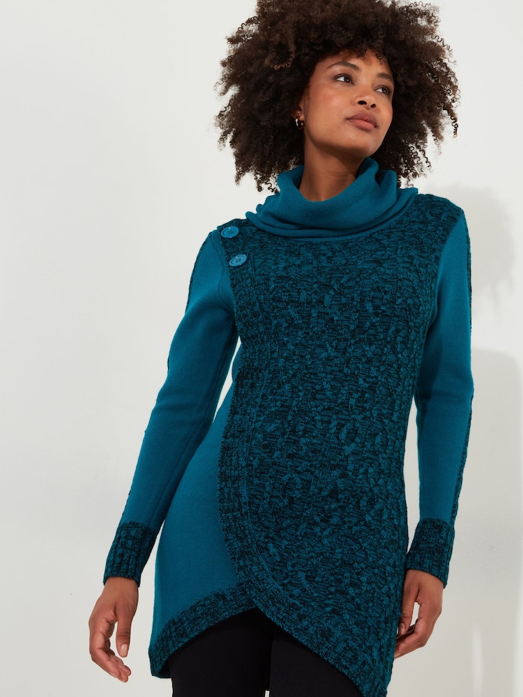 Joe Browns Green Two Tone Marl Funnel Neck Jumper Dress - Image 1 of 5