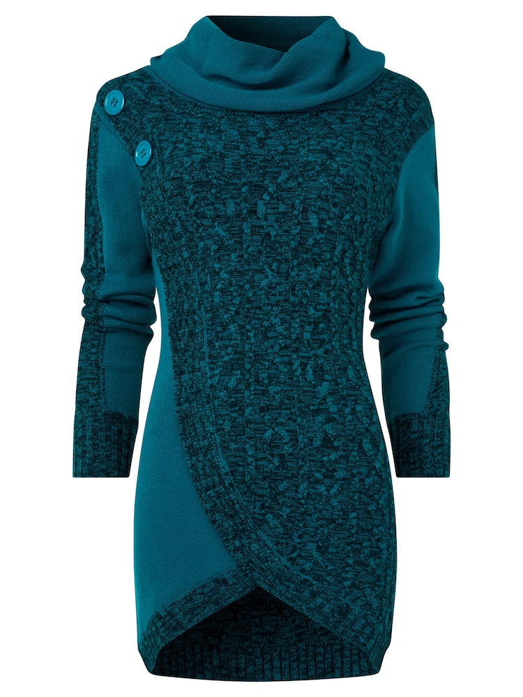 Joe Browns Green Two Tone Marl Funnel Neck Jumper Dress - Image 5 of 5