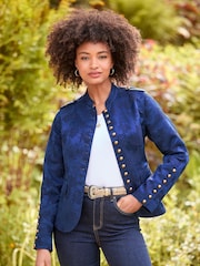Joe Browns Blue Floral Jacquard Cropped Military Jacket - Image 1 of 7