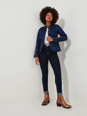 Joe Browns Blue Floral Jacquard Cropped Military Jacket - Image 2 of 7