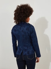 Joe Browns Blue Floral Jacquard Cropped Military Jacket - Image 3 of 7