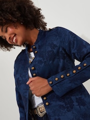 Joe Browns Blue Floral Jacquard Cropped Military Jacket - Image 5 of 7