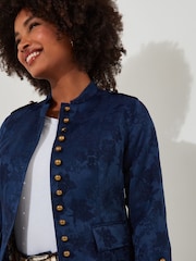 Joe Browns Blue Floral Jacquard Cropped Military Jacket - Image 6 of 7