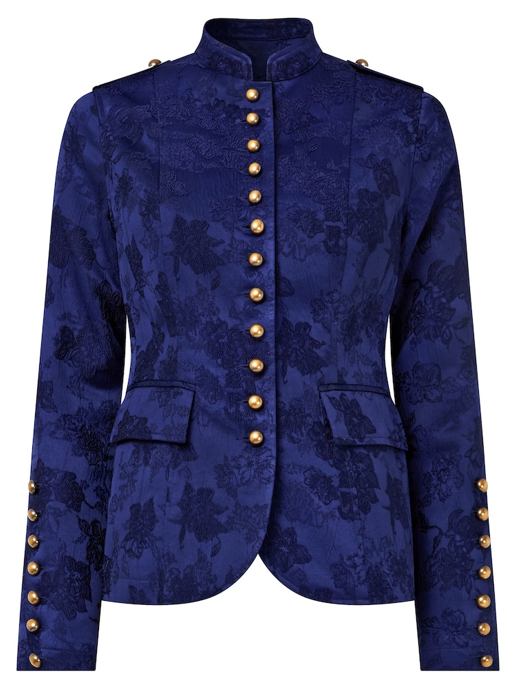 Joe Browns Blue Floral Jacquard Cropped Military Jacket - Image 7 of 7