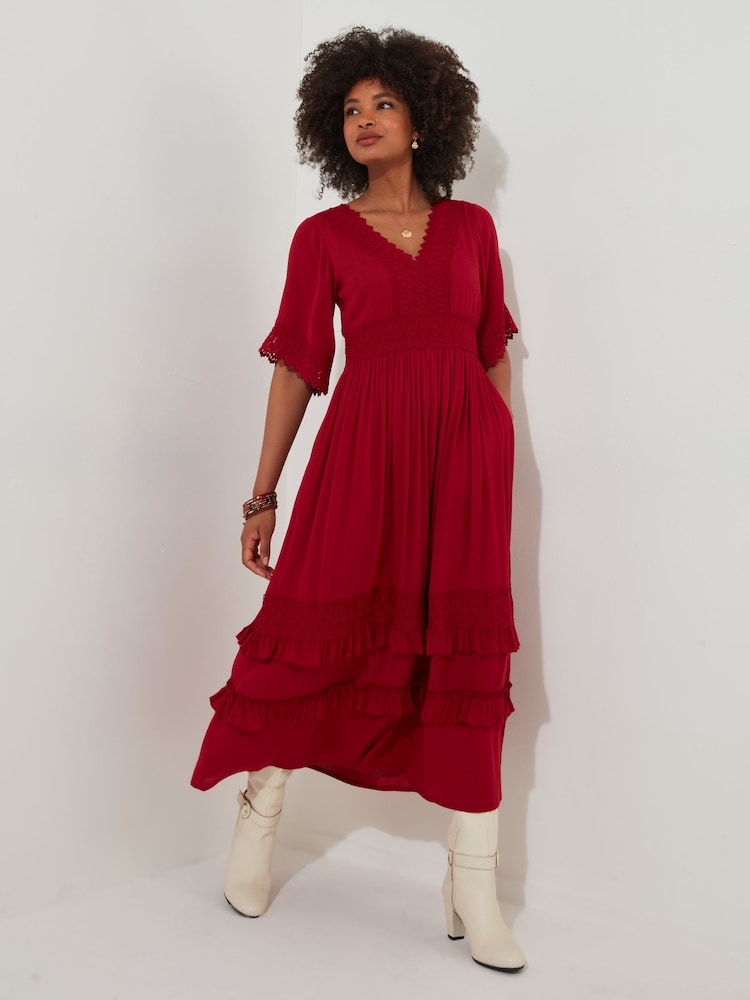 Joe Browns Red Flattering Boho Lace High Low Hem Dress - Image 1 of 8