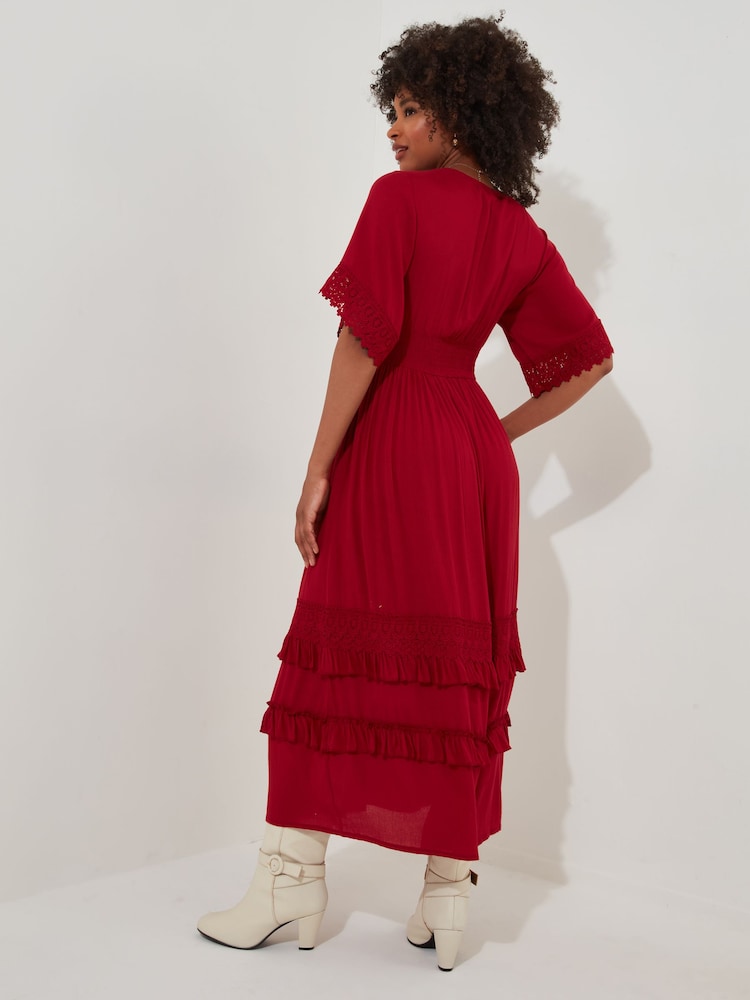 Joe Browns Red Flattering Boho Lace High Low Hem Dress - Image 2 of 8