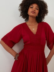 Joe Browns Red Flattering Boho Lace High Low Hem Dress - Image 4 of 8