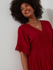 Joe Browns Red Flattering Boho Lace High Low Hem Dress - Image 5 of 8