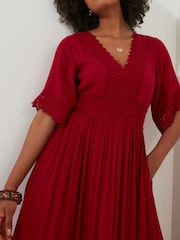Joe Browns Red Flattering Boho Lace High Low Hem Dress - Image 6 of 8