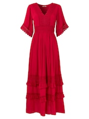 Joe Browns Red Flattering Boho Lace High Low Hem Dress - Image 7 of 8