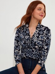 Joe Browns Blue Floral Twist Front Collared Jersey Top - Image 1 of 5