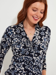 Joe Browns Blue Floral Twist Front Collared Jersey Top - Image 2 of 5