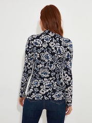 Joe Browns Blue Floral Twist Front Collared Jersey Top - Image 4 of 5