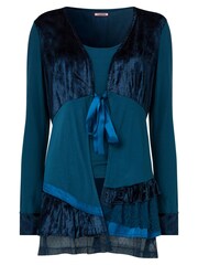 Joe Browns Blue Velour Longline Tie Front Layered Frilly Top - Image 7 of 7