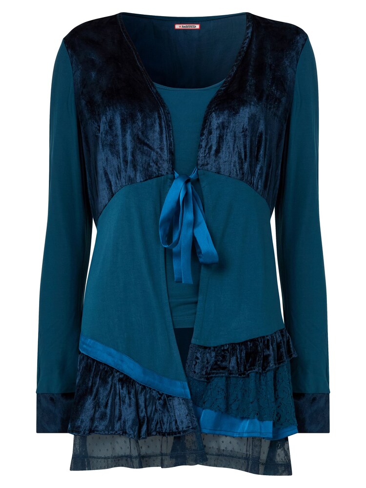 Joe Browns Blue Velour Longline Tie Front Layered Frilly Top - Image 7 of 7