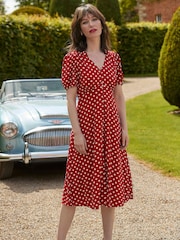 Joe Browns Red Vintage Polka Dot Button-Front Knee-Length Dress - Image 1 of 8