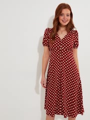 Joe Browns Red Vintage Polka Dot Button-Front Knee-Length Dress - Image 2 of 8