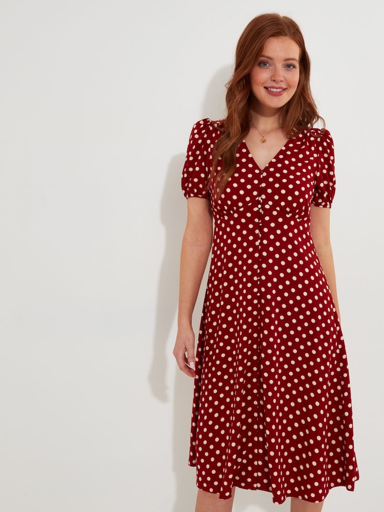 Joe Browns Red Vintage Polka Dot Button-Front Knee-Length Dress - Image 2 of 8