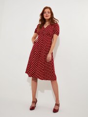 Joe Browns Red Vintage Polka Dot Button-Front Knee-Length Dress - Image 3 of 8