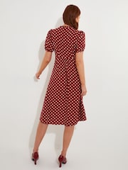 Joe Browns Red Vintage Polka Dot Button-Front Knee-Length Dress - Image 4 of 8