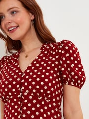 Joe Browns Red Vintage Polka Dot Button-Front Knee-Length Dress - Image 5 of 8