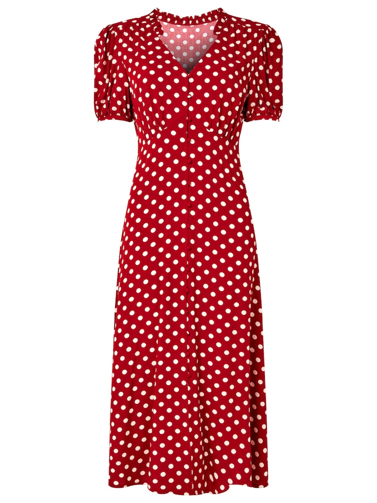 Joe Browns Red Vintage Polka Dot Button-Front Knee-Length Dress - Image 8 of 8