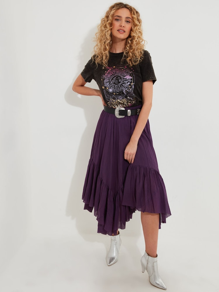 Joe Browns Purple Handkerchief Hem Layered 100% Cotton Maxi Skirt - Image 1 of 5