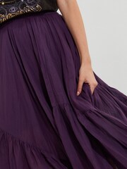 Joe Browns Purple Handkerchief Hem Layered 100% Cotton Maxi Skirt - Image 4 of 5