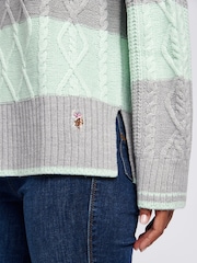U.S. Polo Assn Green U.S. Polo Assn. Womens Green Mixed Cable Stripe Jumper - Image 2 of 5