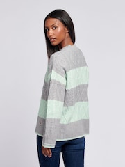 U.S. Polo Assn Green U.S. Polo Assn. Womens Green Mixed Cable Stripe Jumper - Image 4 of 5